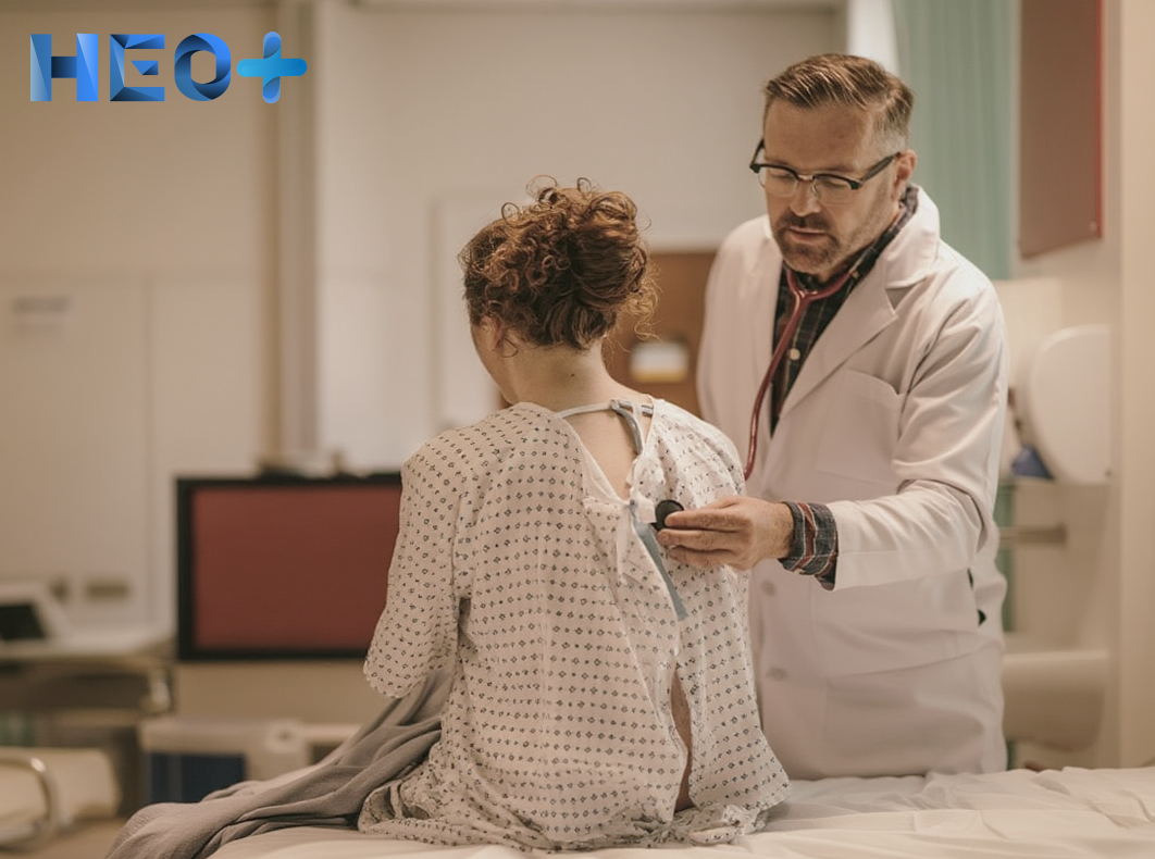 Врач слушает дыхание пациентки